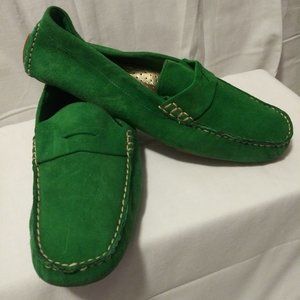 COLE HAAN LADIES GREEN SUEDE PENNY LOAFERS FLATS